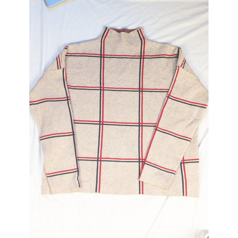 Tahari Brown Plaid‎ Turtleneck Sweater XL Long Sleeve Pullover